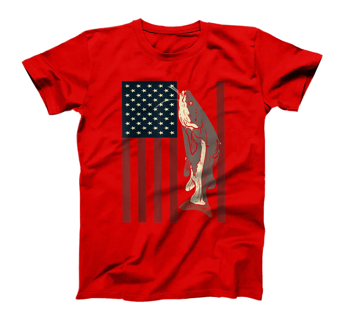 Catfish Fishing Fish Patriotic Catfishing American Flag T-Shirt