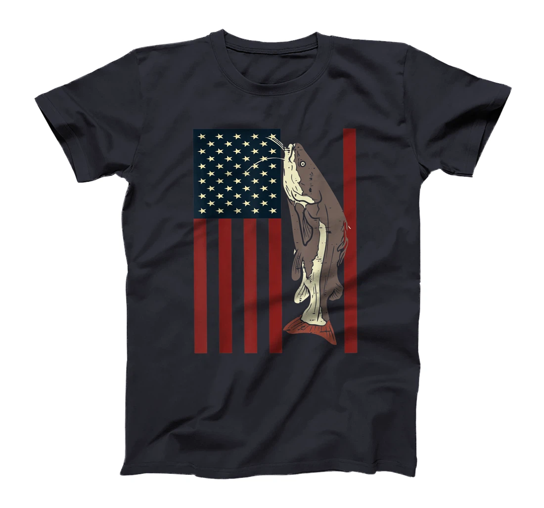 Catfish Fishing Fish Patriotic Catfishing American Flag T-Shirt