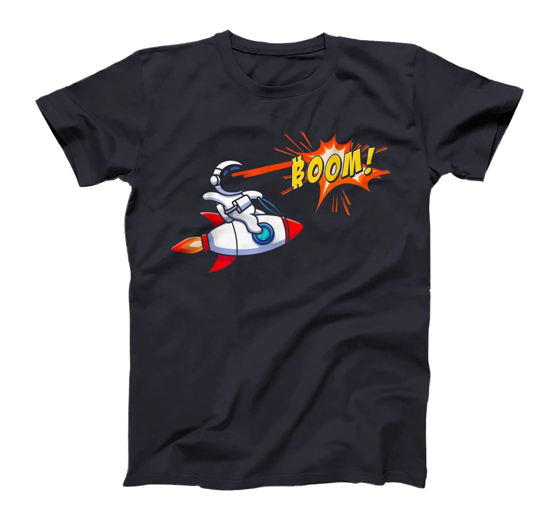 Bitcoin Explosion Rocket Spaceship BTC Comic Astronaut Coin T-Shirt