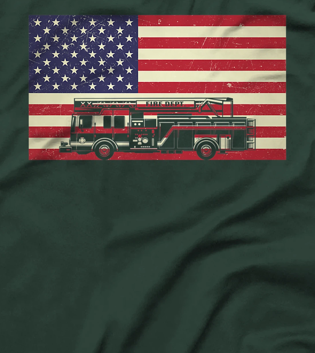 Patriotic Distressed Firefighter Fire Truck American Flag Premium T-Shirt
