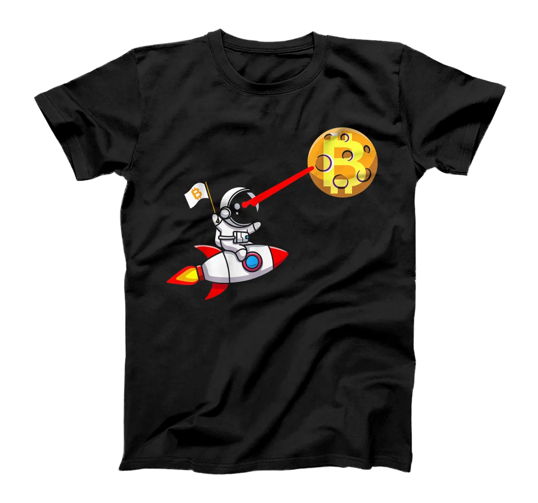Bitcoin Rocket Spaceship Astronaut Moon Cryptocurrency BTC T-Shirt