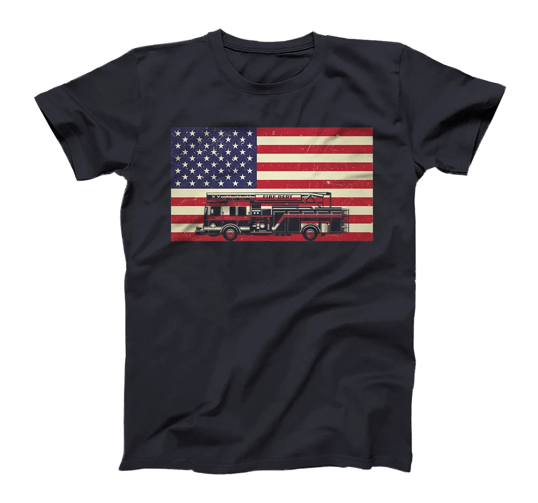 Patriotic Distressed Firefighter Fire Truck American Flag Premium T-Shirt