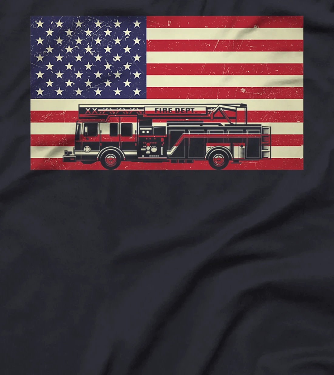 Patriotic Distressed Firefighter Fire Truck American Flag Premium T-Shirt