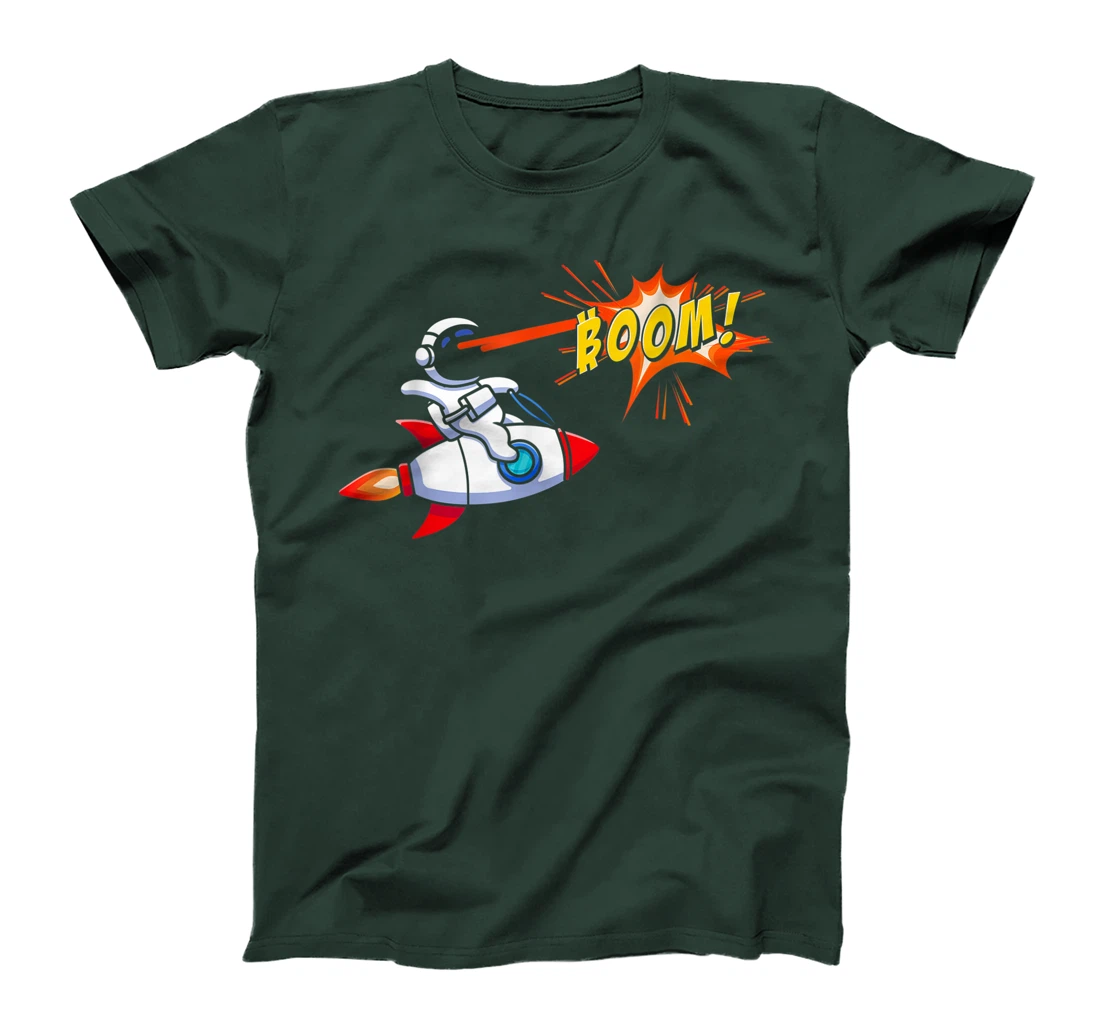 Bitcoin Explosion Rocket Spaceship BTC Comic Astronaut Coin T-Shirt