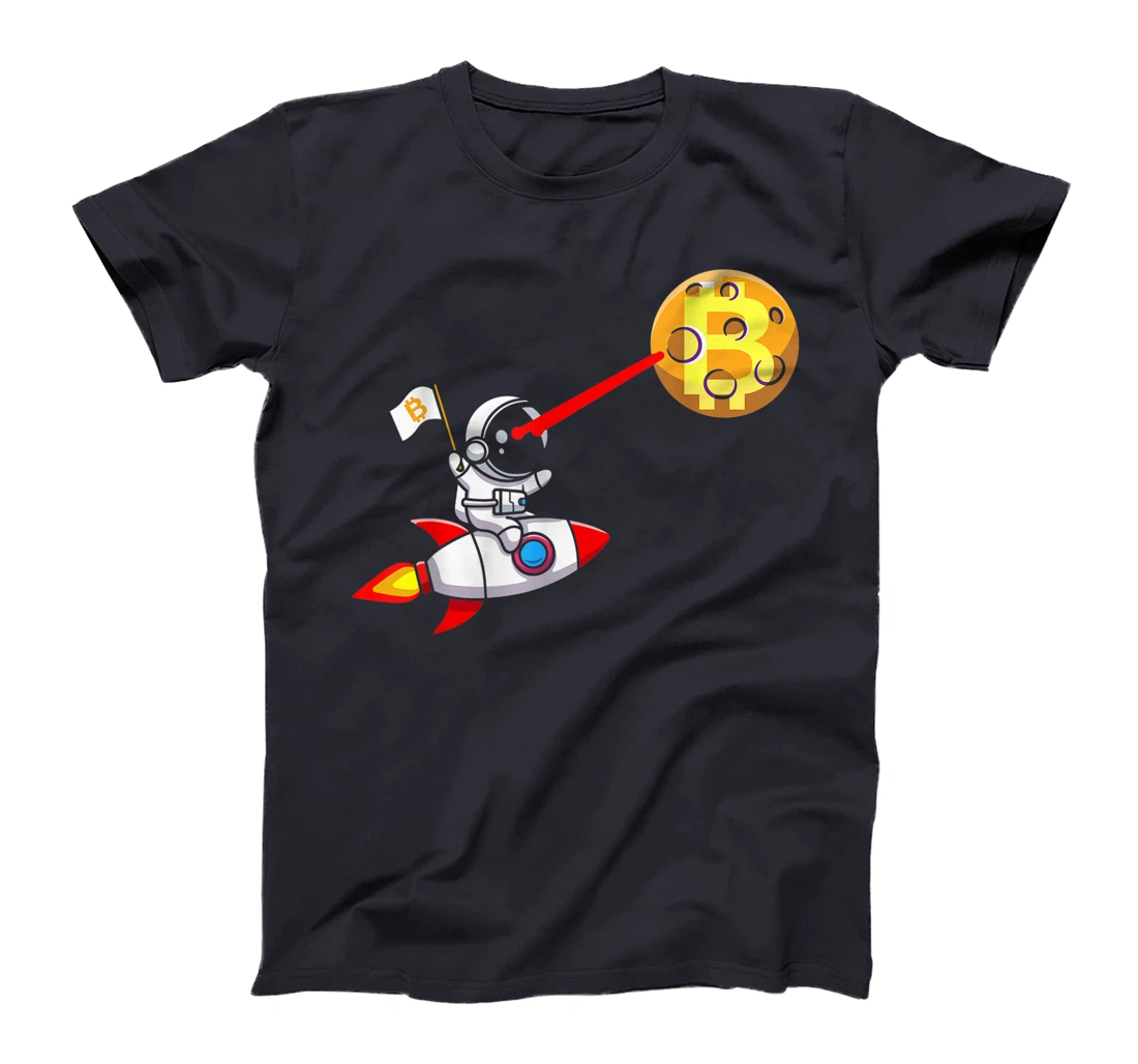 Bitcoin Rocket Spaceship Astronaut Moon Cryptocurrency BTC T-Shirt