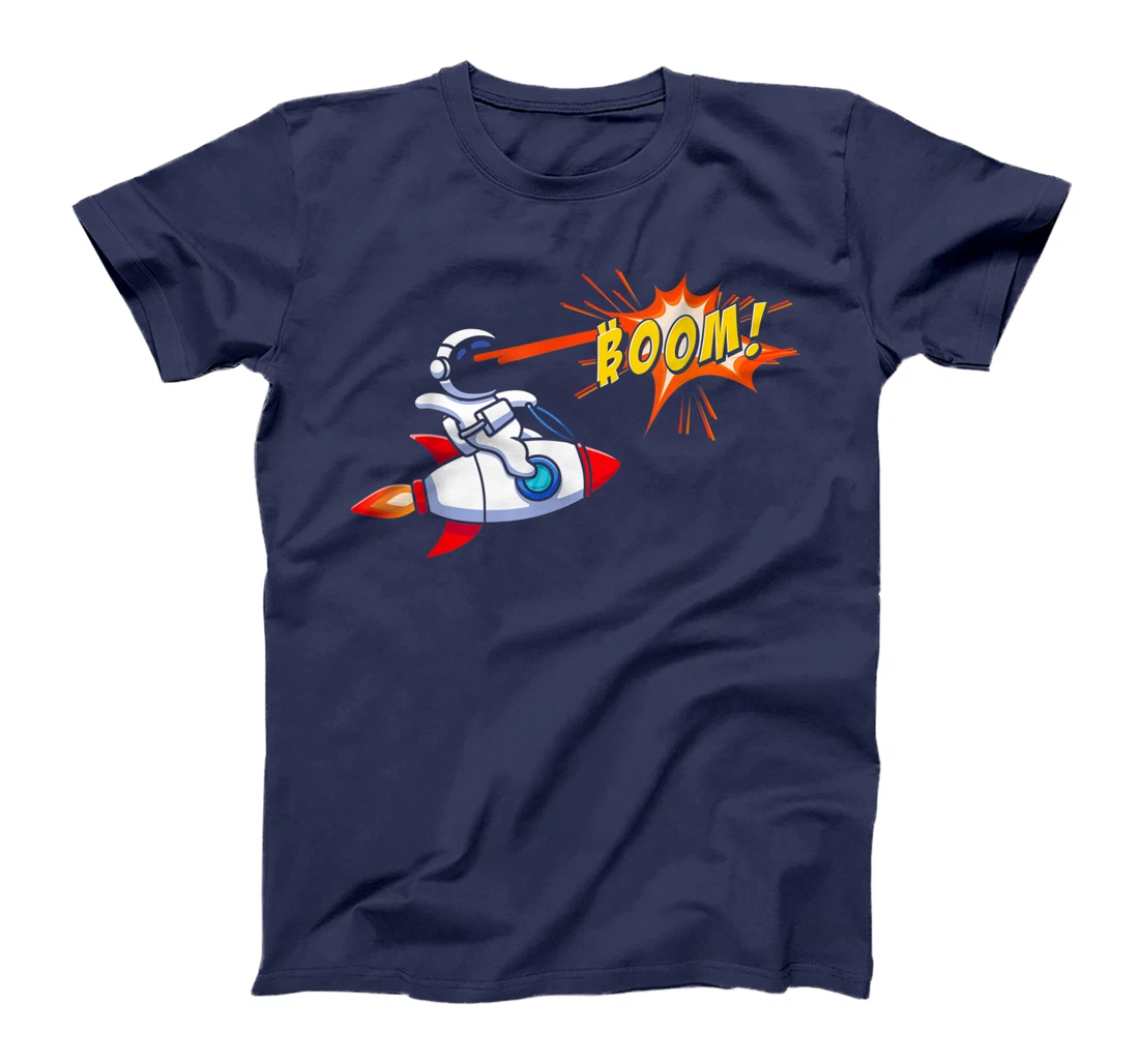 Bitcoin Explosion Rocket Spaceship BTC Comic Astronaut Coin T-Shirt