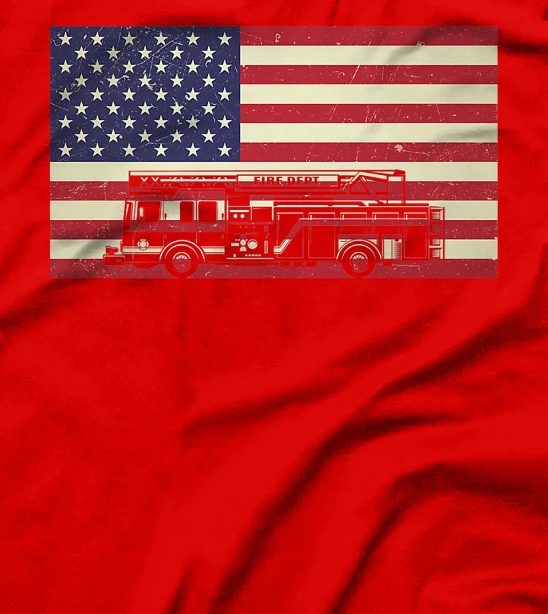 Patriotic Distressed Firefighter Fire Truck American Flag Premium T-Shirt