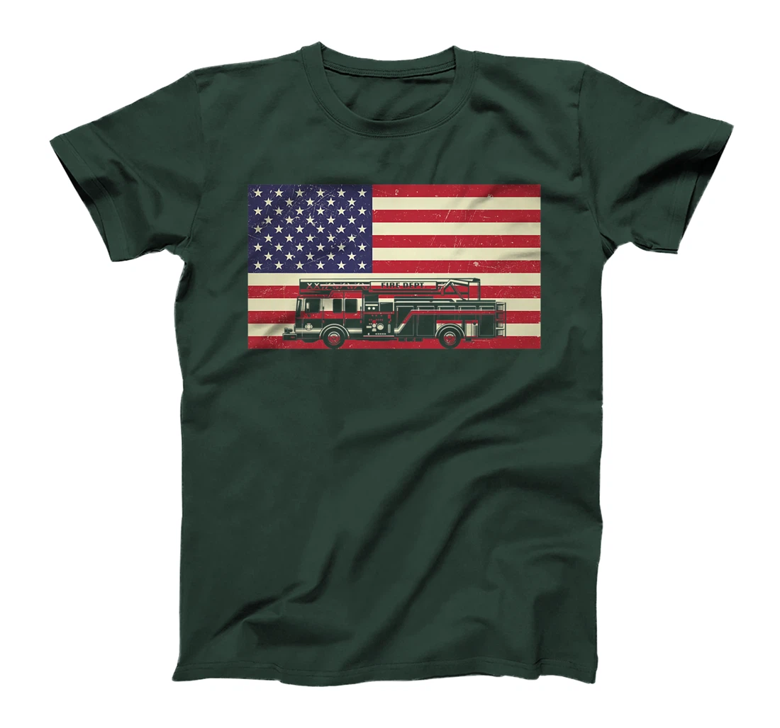 Patriotic Distressed Firefighter Fire Truck American Flag Premium T-Shirt