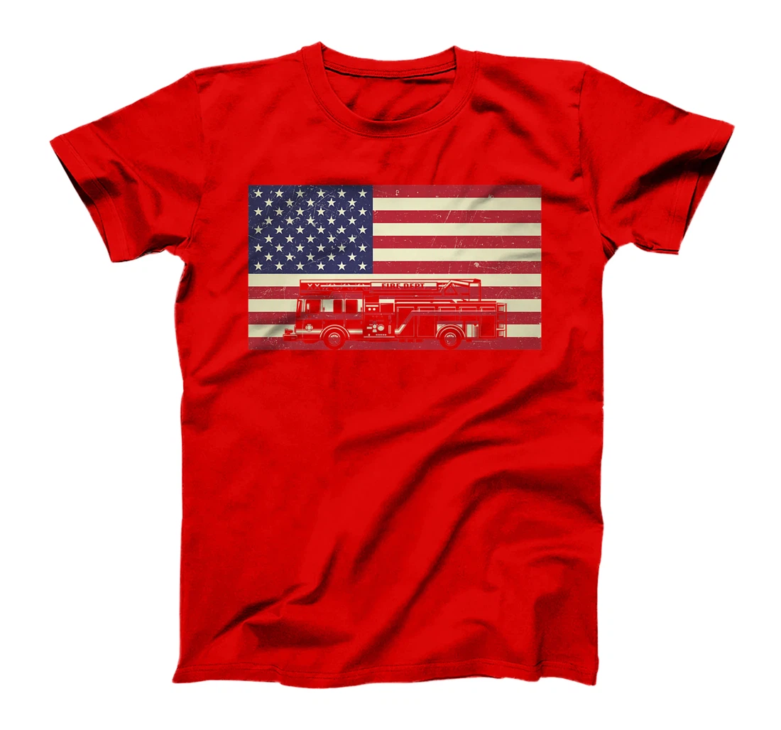 Patriotic Distressed Firefighter Fire Truck American Flag Premium T-Shirt