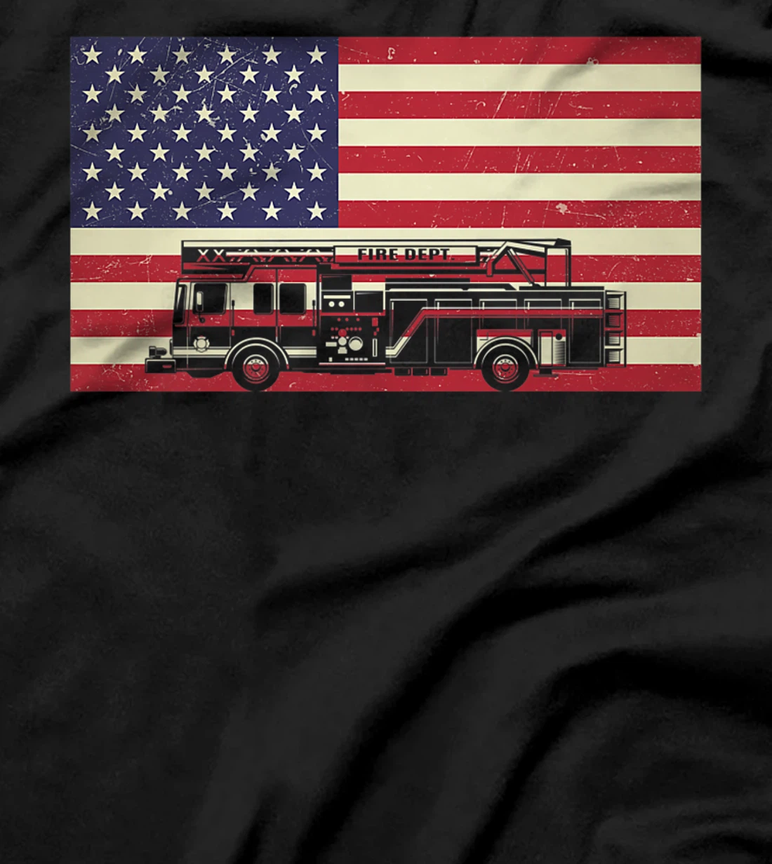 Patriotic Distressed Firefighter Fire Truck American Flag Premium T-Shirt