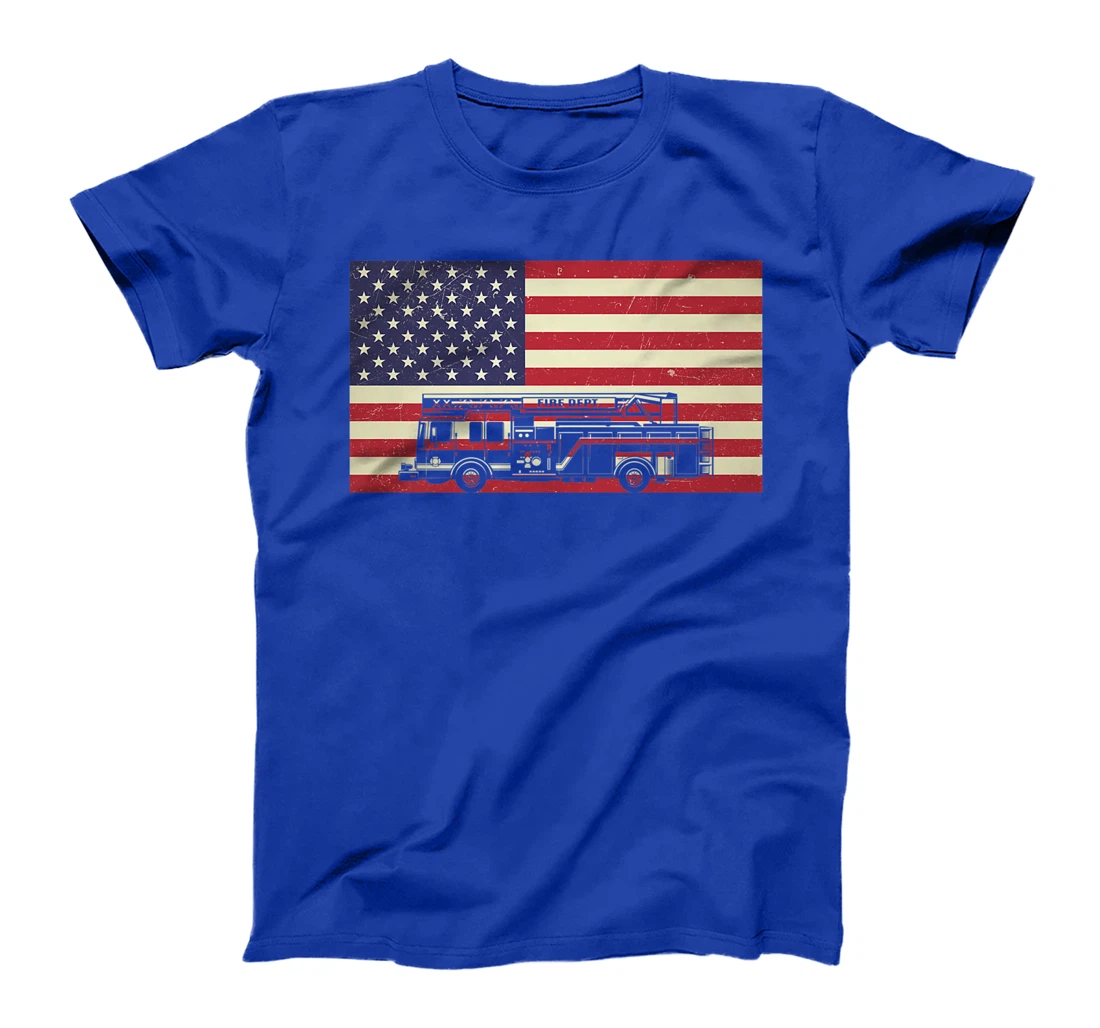 Patriotic Distressed Firefighter Fire Truck American Flag Premium T-Shirt