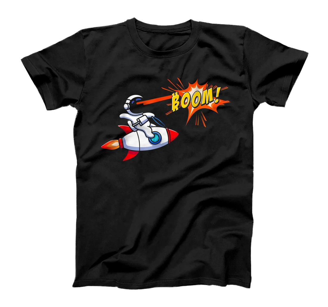 Bitcoin Explosion Rocket Spaceship BTC Comic Astronaut Coin T-Shirt
