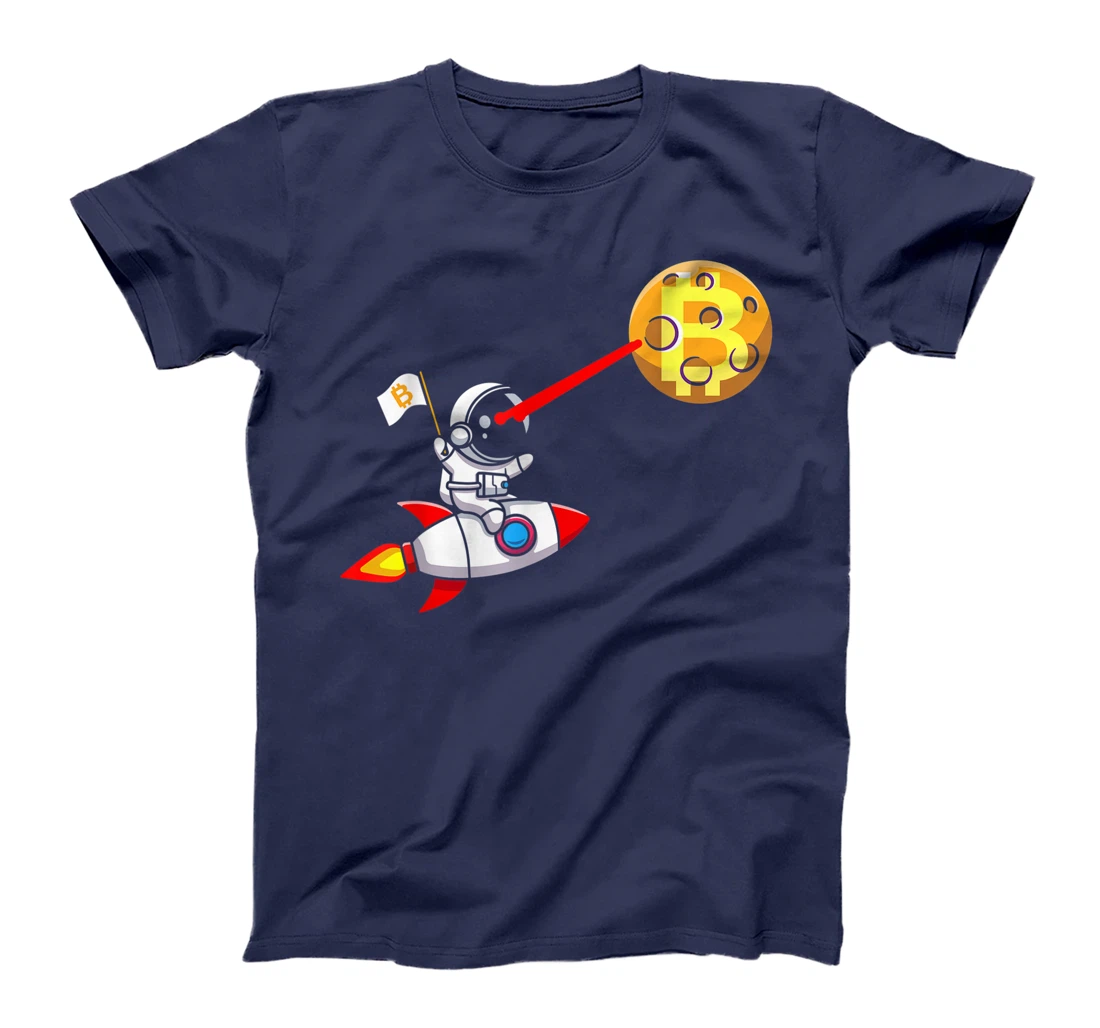 Bitcoin Rocket Spaceship Astronaut Moon Cryptocurrency BTC T-Shirt