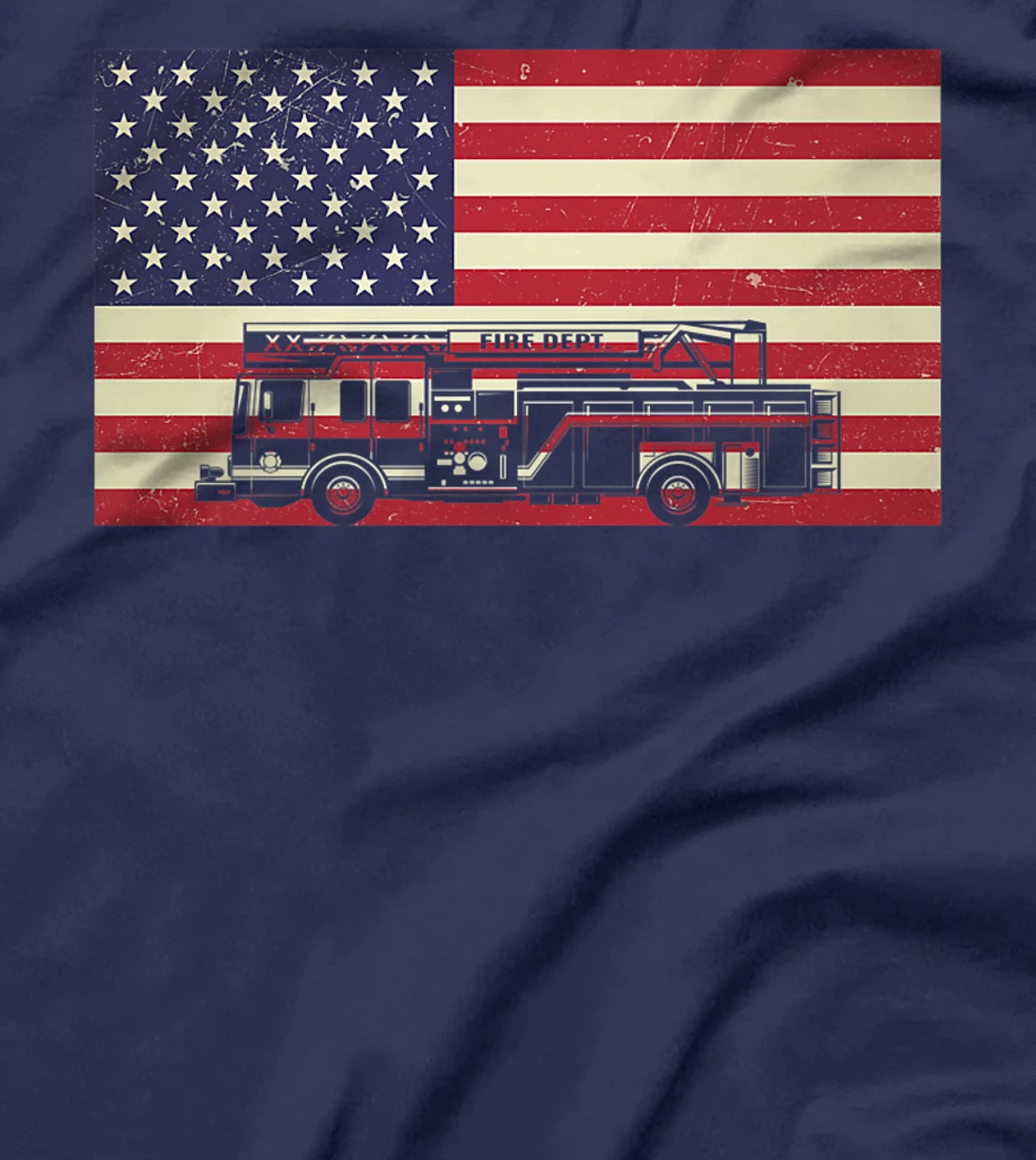 Patriotic Distressed Firefighter Fire Truck American Flag Premium T-Shirt