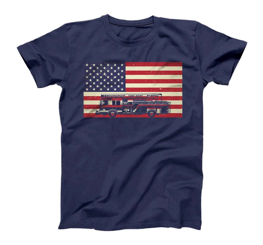 Patriotic Distressed Firefighter Fire Truck American Flag Premium T-Shirt