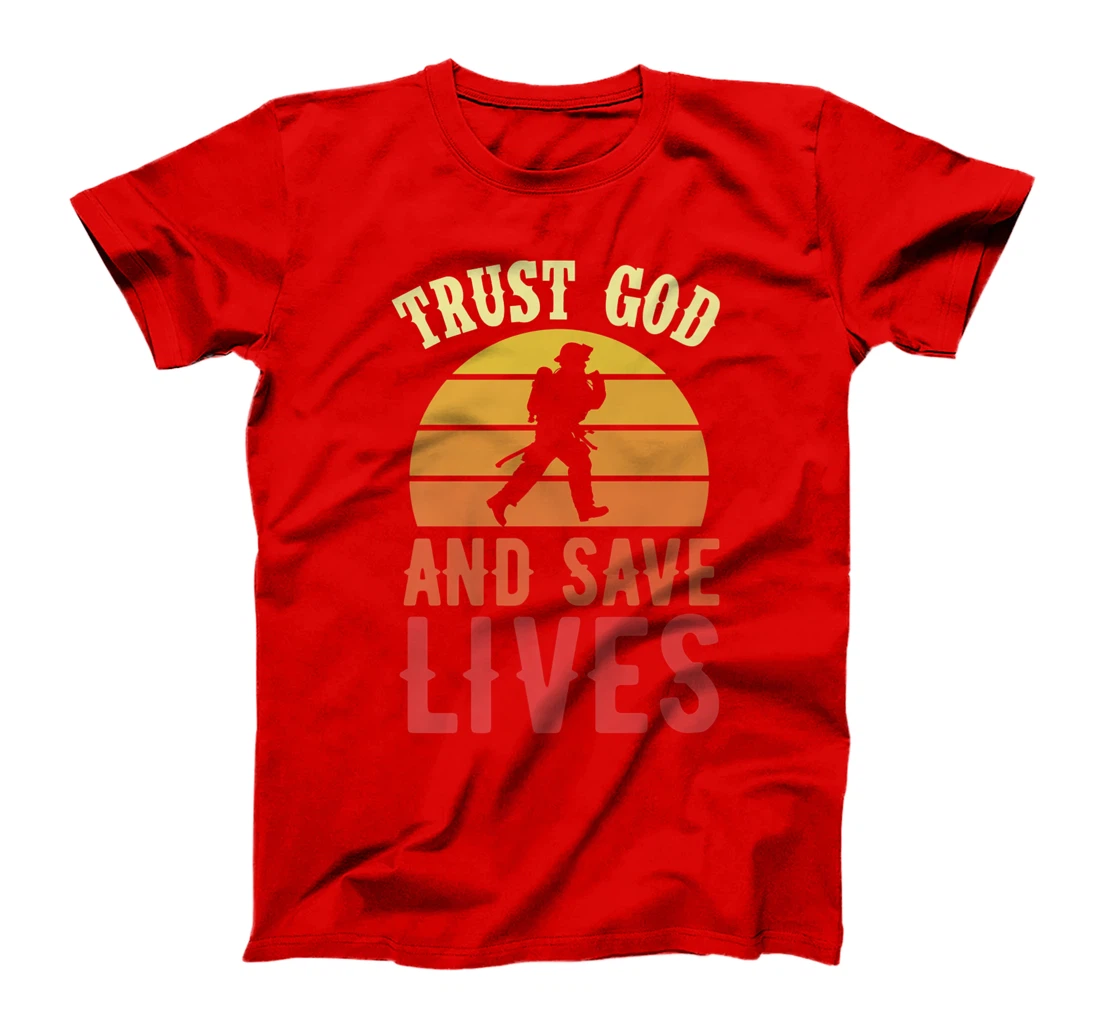 Trust God And Save Lives Retro Vintage Christian Firefighter Premium T-Shirt