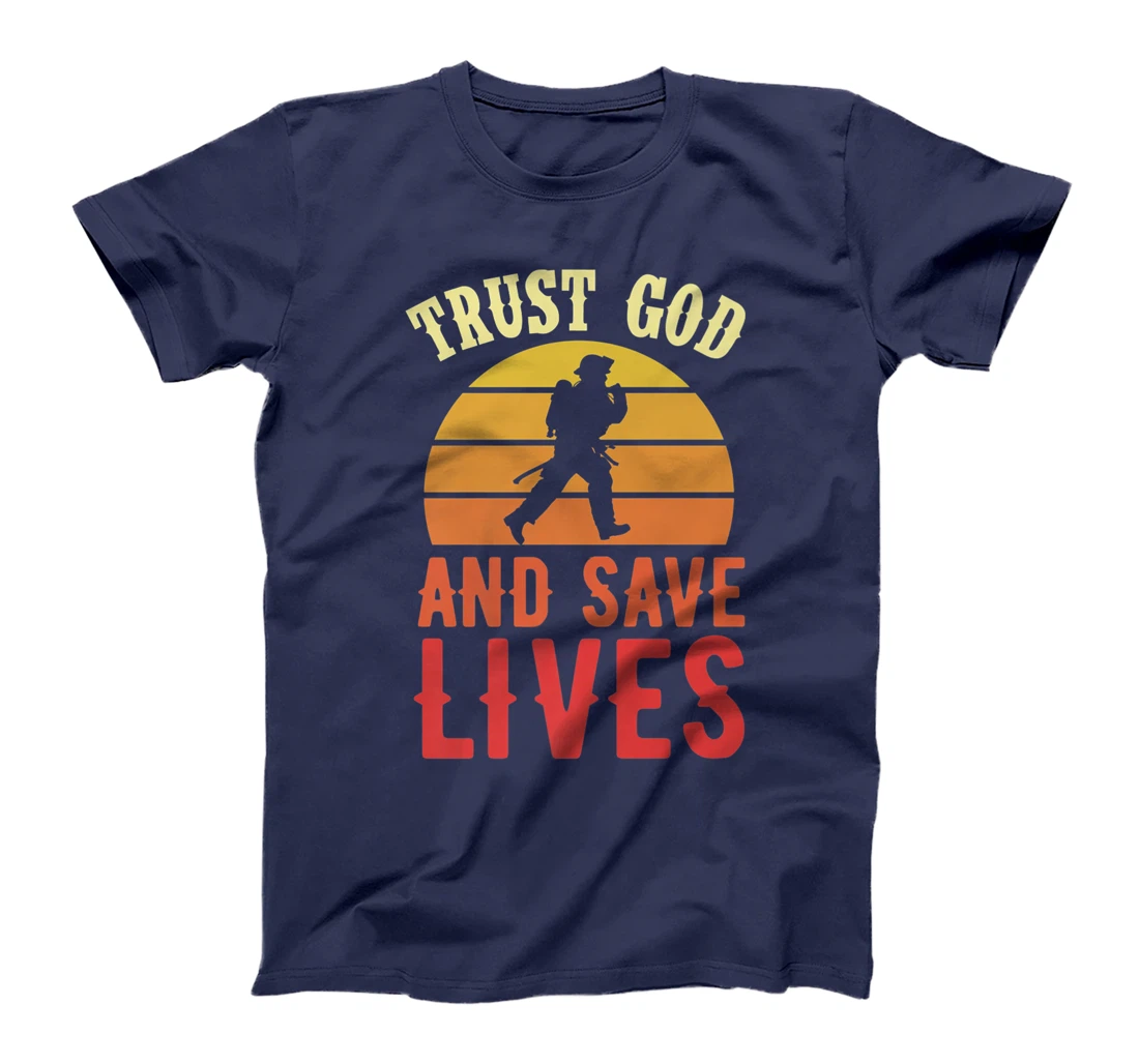 Trust God And Save Lives Retro Vintage Christian Firefighter Premium T-Shirt
