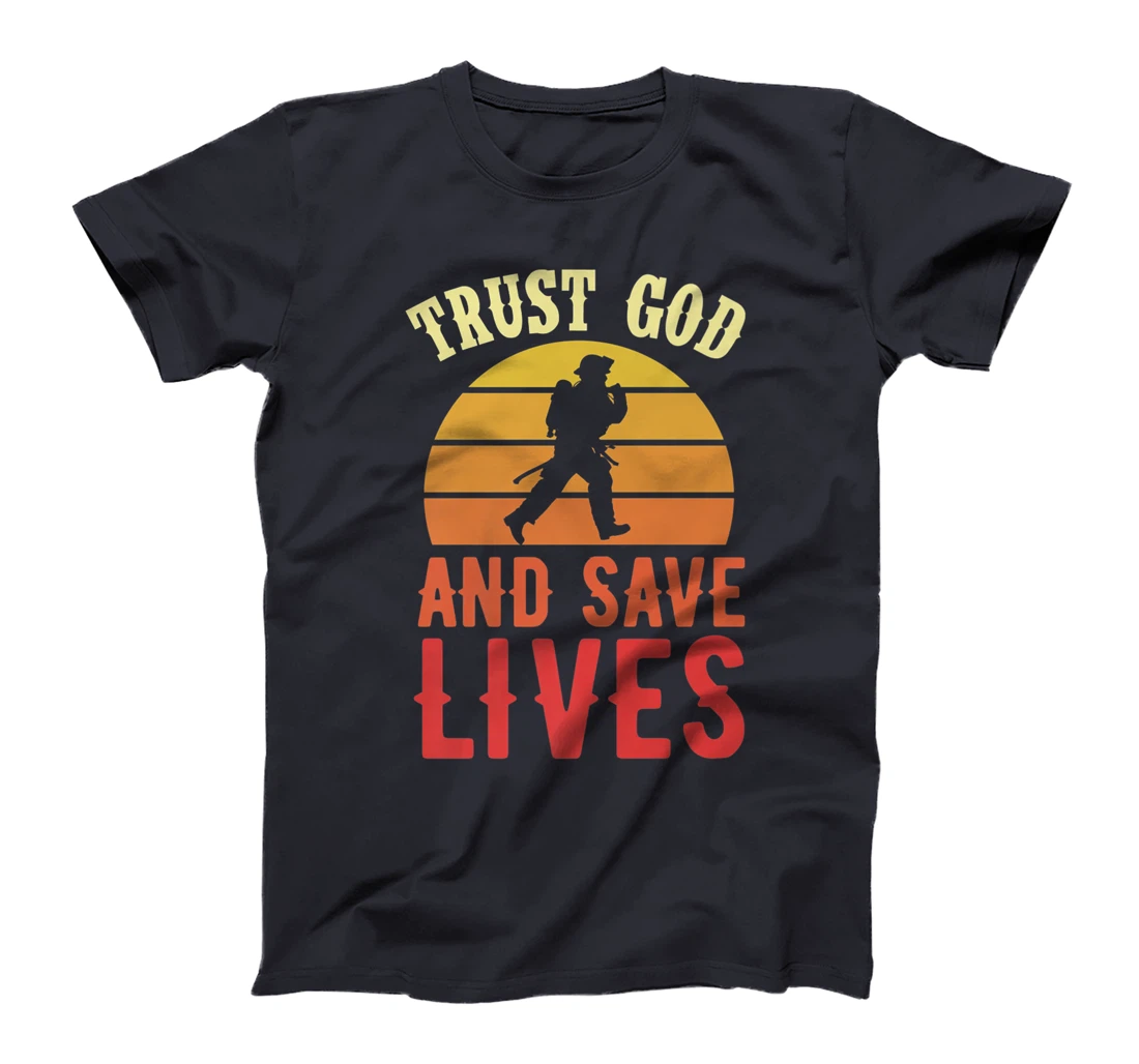 Trust God And Save Lives Retro Vintage Christian Firefighter Premium T-Shirt