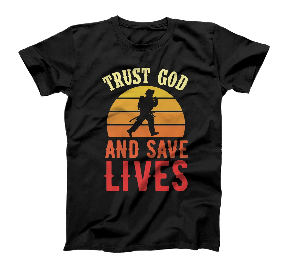 Trust God And Save Lives Retro Vintage Christian Firefighter Premium T-Shirt