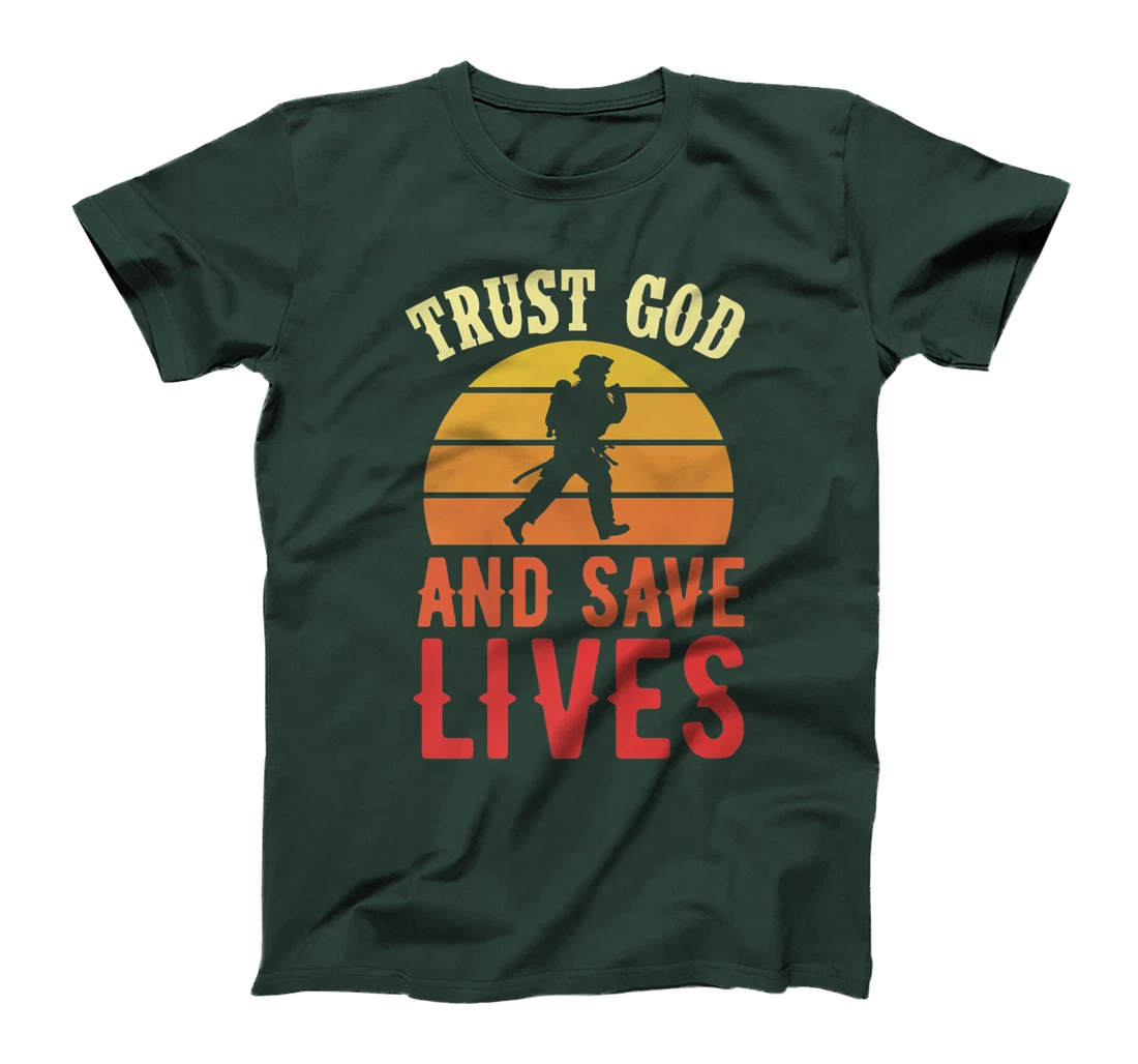 Trust God And Save Lives Retro Vintage Christian Firefighter Premium T-Shirt