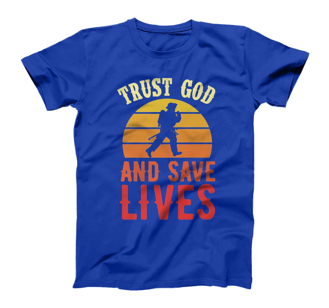Trust God And Save Lives Retro Vintage Christian Firefighter Premium T-Shirt