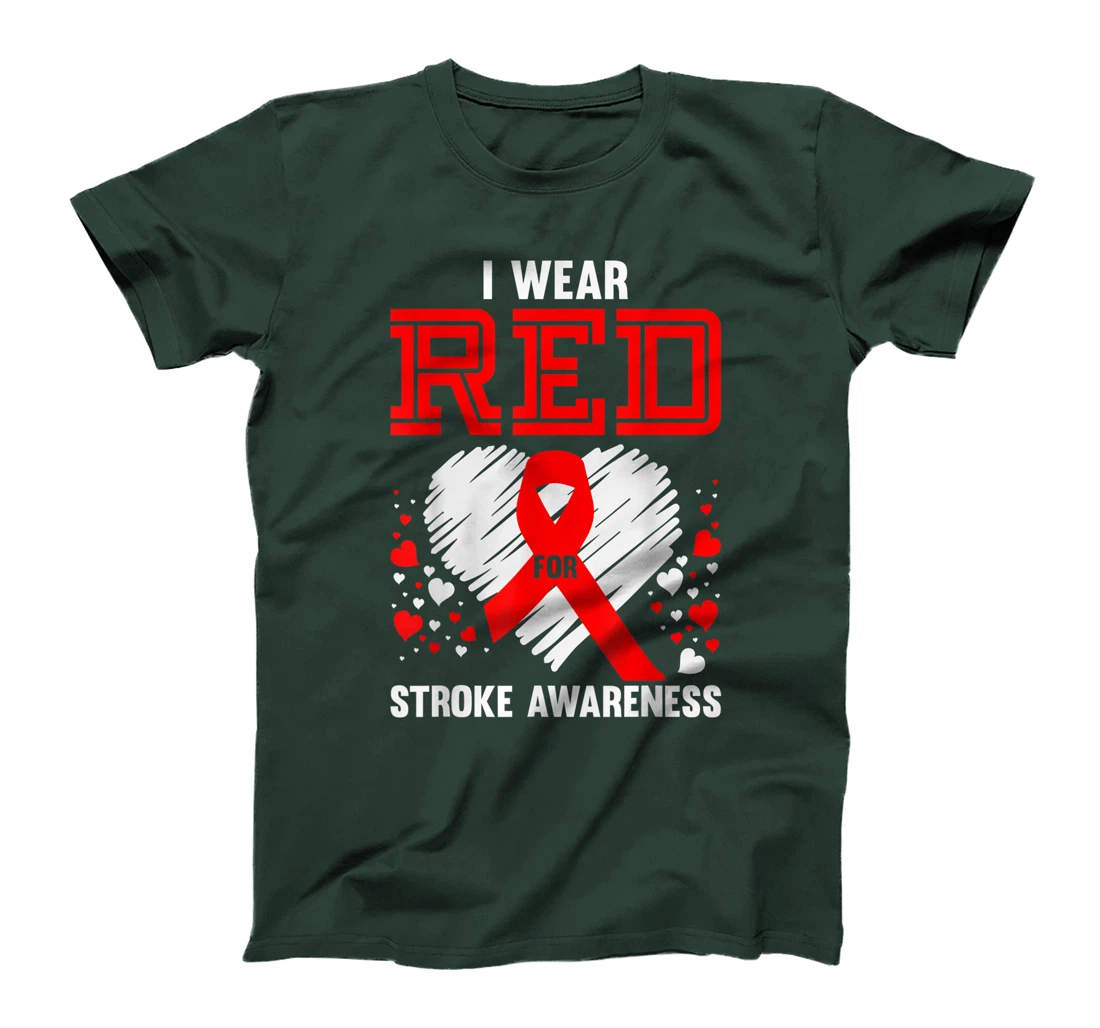 I Wear Red For Stroke Awareness Survivor Gift Brain Recovery T-Shirt