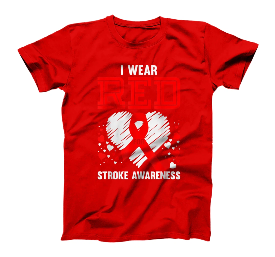 I Wear Red For Stroke Awareness Survivor Gift Brain Recovery T-Shirt