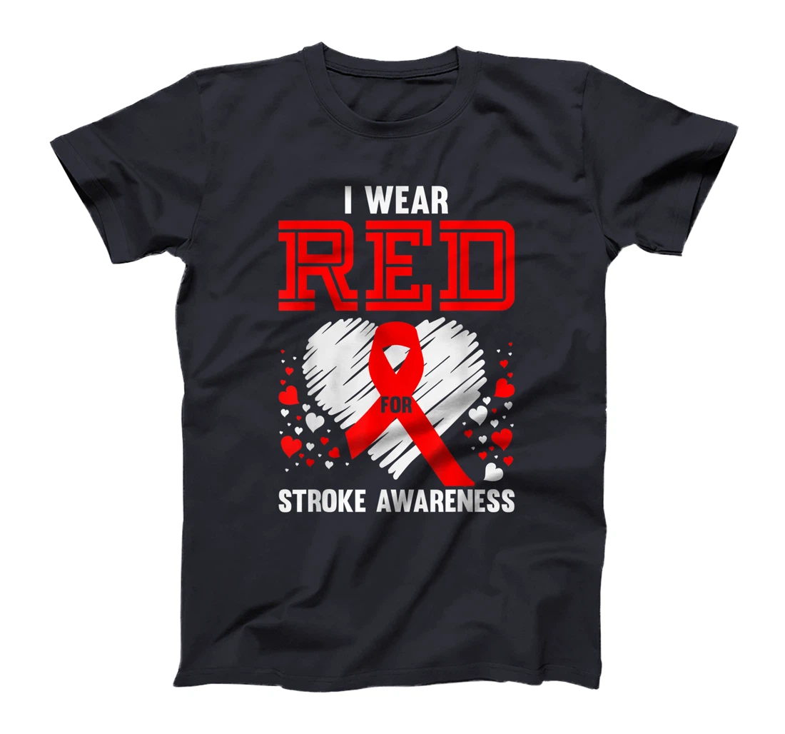 I Wear Red For Stroke Awareness Survivor Gift Brain Recovery T-Shirt
