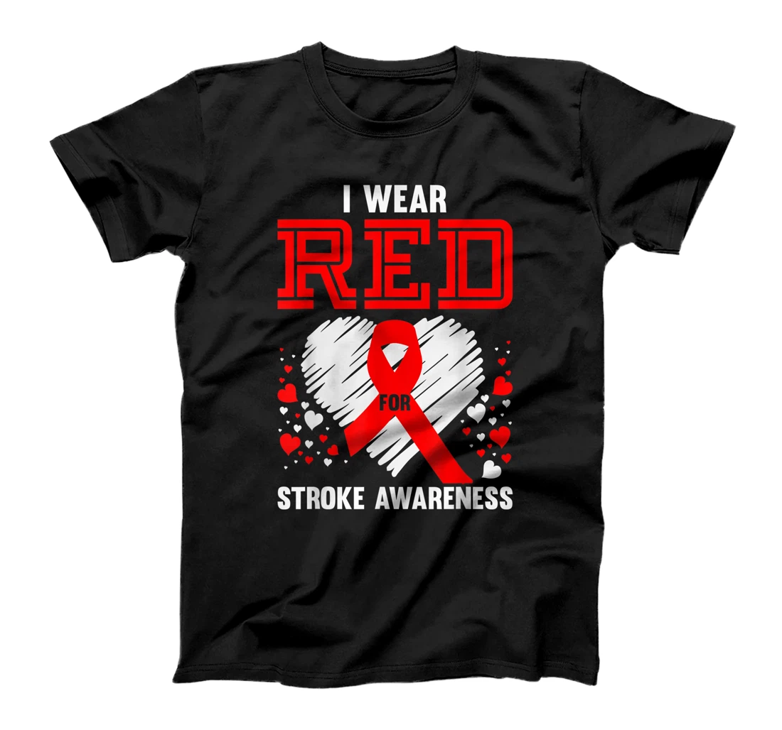 I Wear Red For Stroke Awareness Survivor Gift Brain Recovery T-Shirt