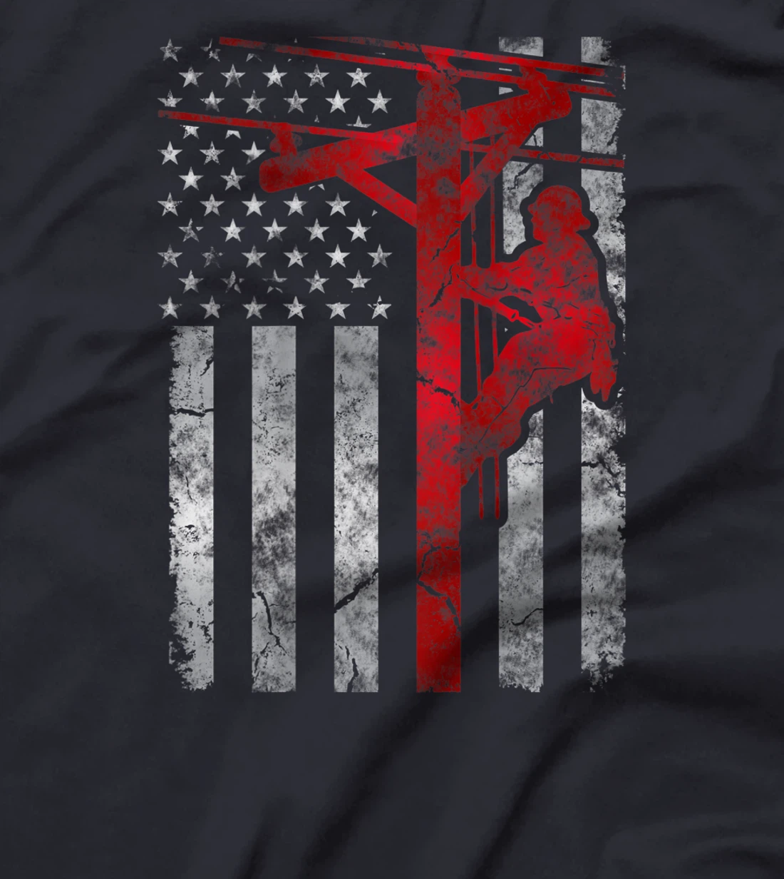 Distressed Patriotic Electric Cable Lineman American Flag T-Shirt