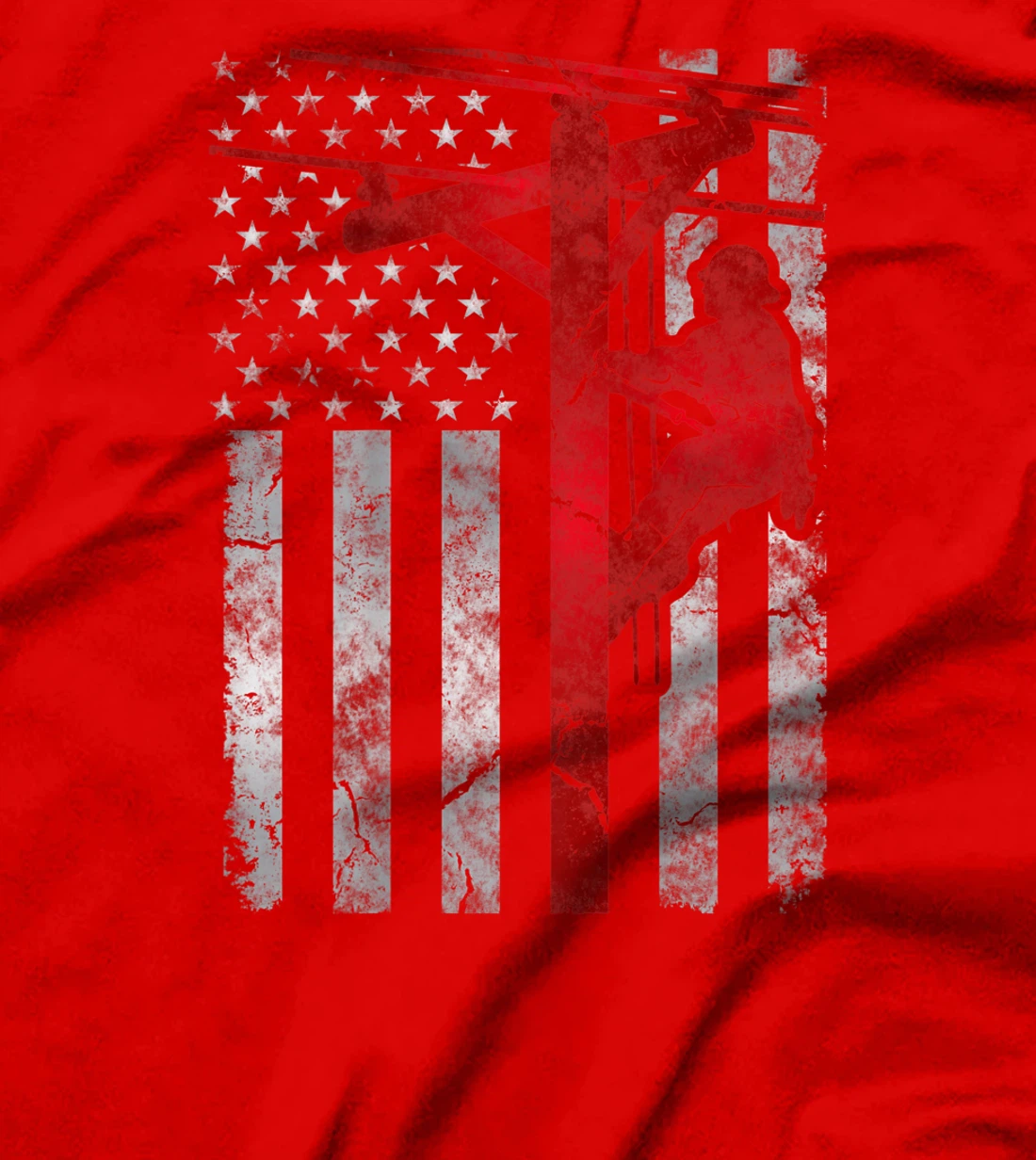 Distressed Patriotic Electric Cable Lineman American Flag T-Shirt