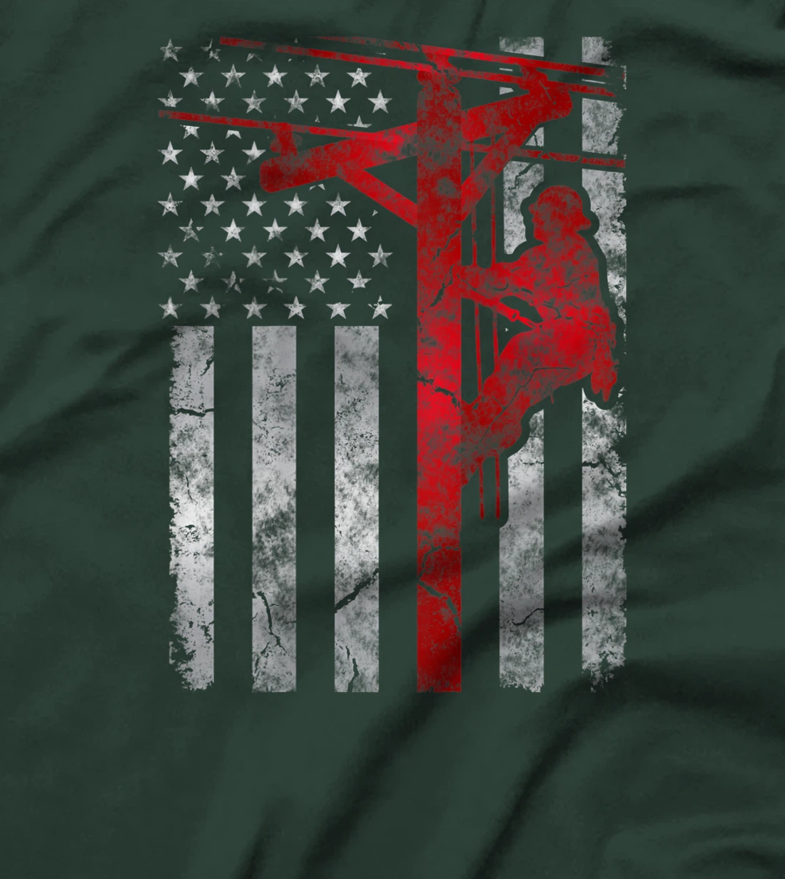 Distressed Patriotic Electric Cable Lineman American Flag T-Shirt