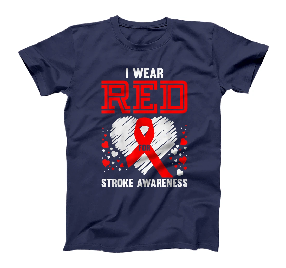 I Wear Red For Stroke Awareness Survivor Gift Brain Recovery T-Shirt