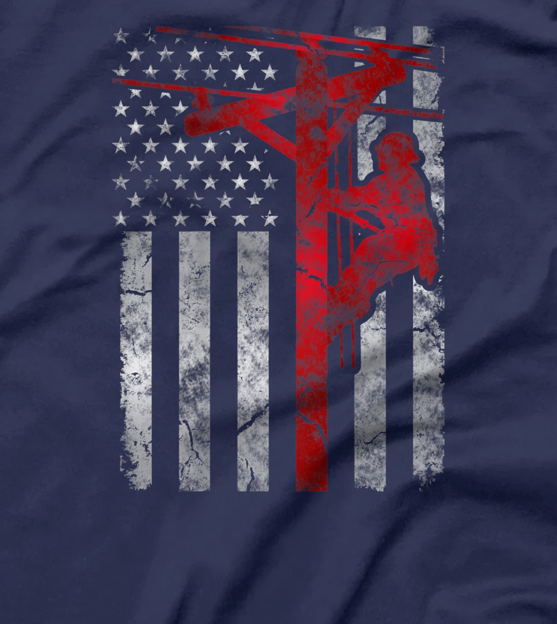 Distressed Patriotic Electric Cable Lineman American Flag T-Shirt