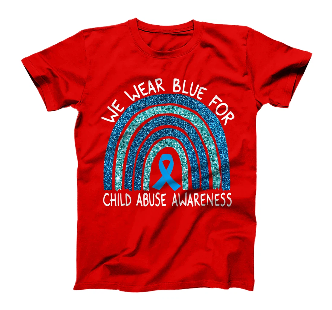 We Wear Blue For Child Abuse Awareness Rainbow Gift T-Shirt
