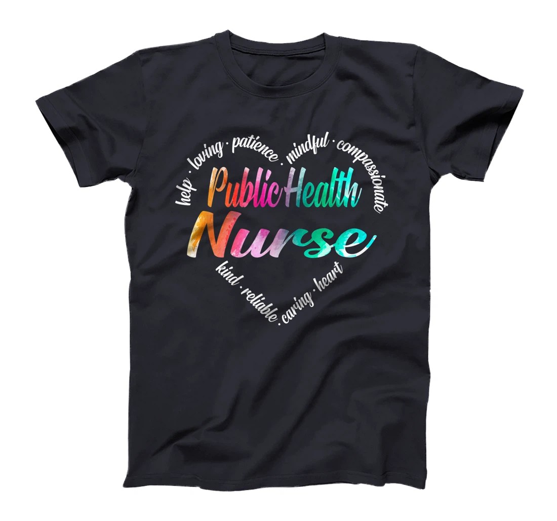 Public Health Nurse Heart Word Cloud Watercolor Rainbow T-Shirt