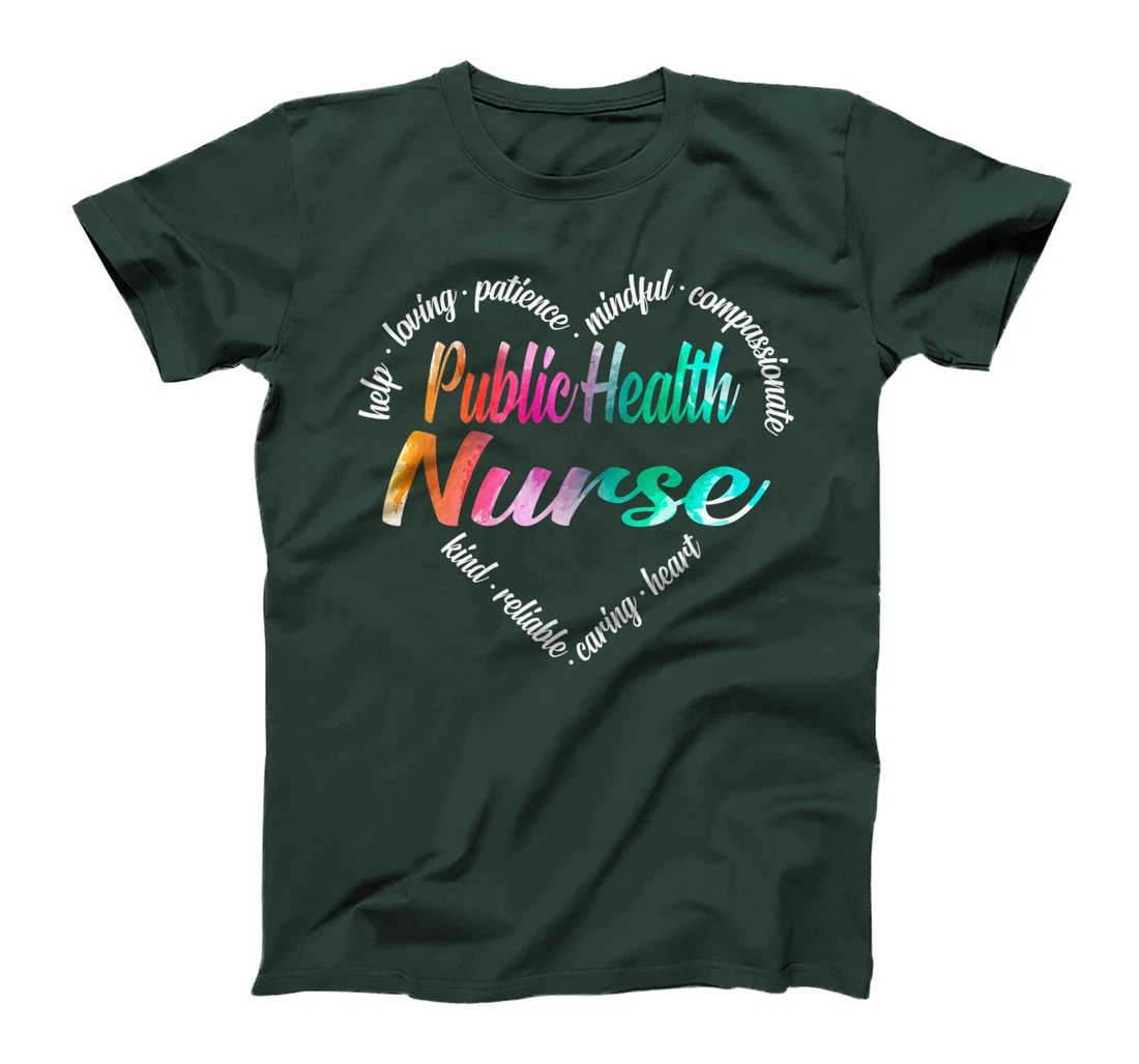 Public Health Nurse Heart Word Cloud Watercolor Rainbow T-Shirt