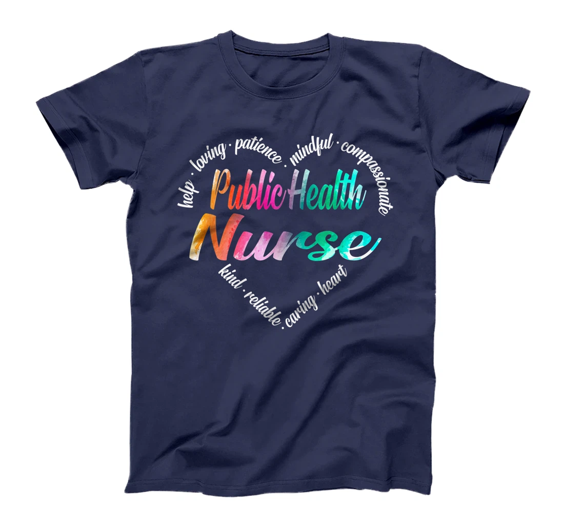 Public Health Nurse Heart Word Cloud Watercolor Rainbow T-Shirt