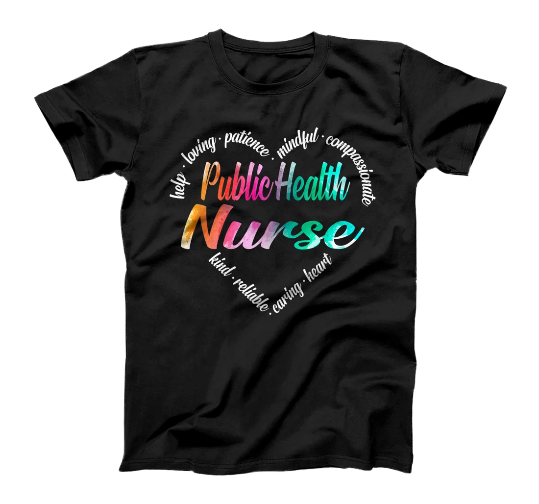 Public Health Nurse Heart Word Cloud Watercolor Rainbow T-Shirt