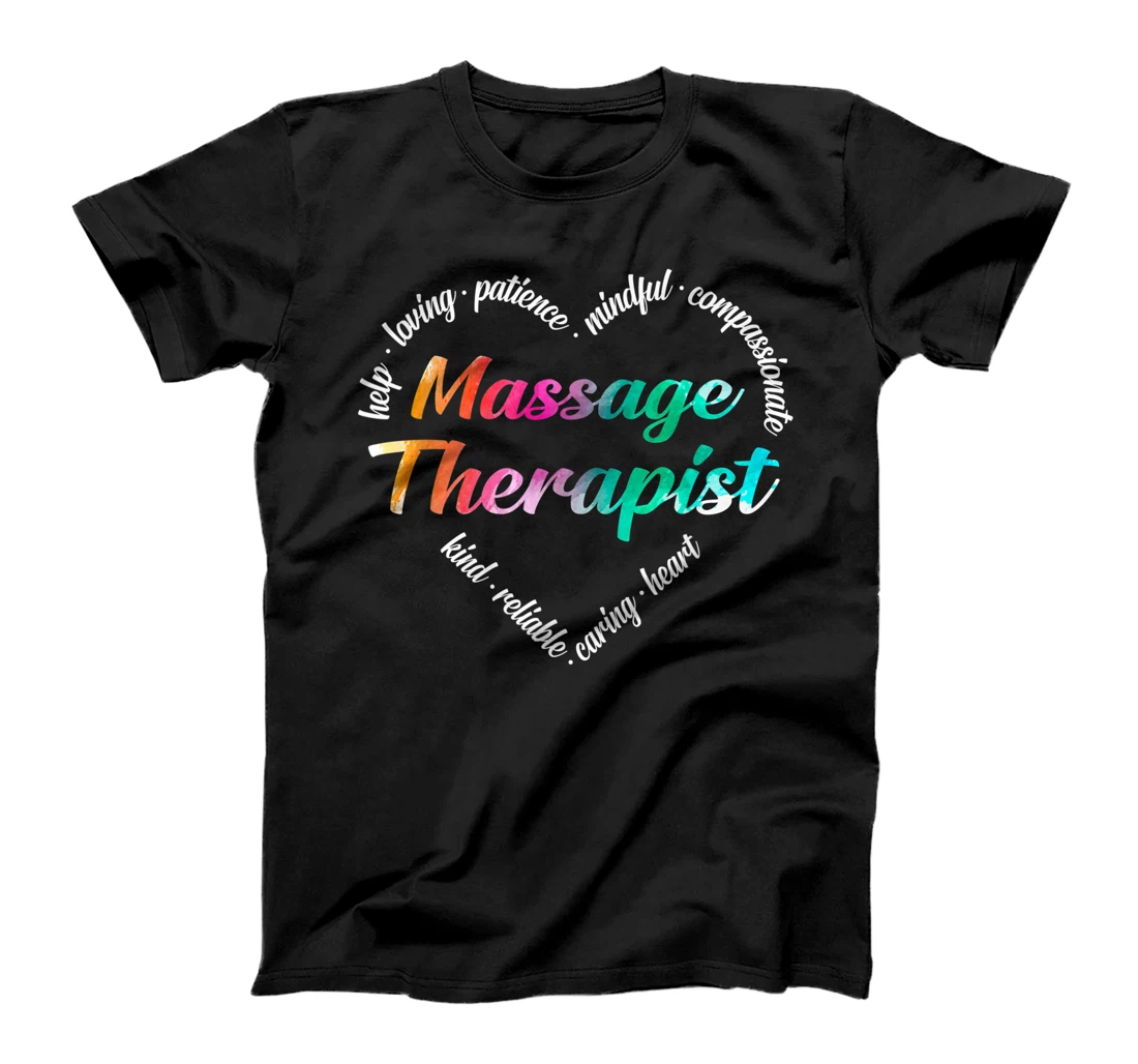 Massage Therapist Heart Word Cloud Watercolor Rainbow T-Shirt