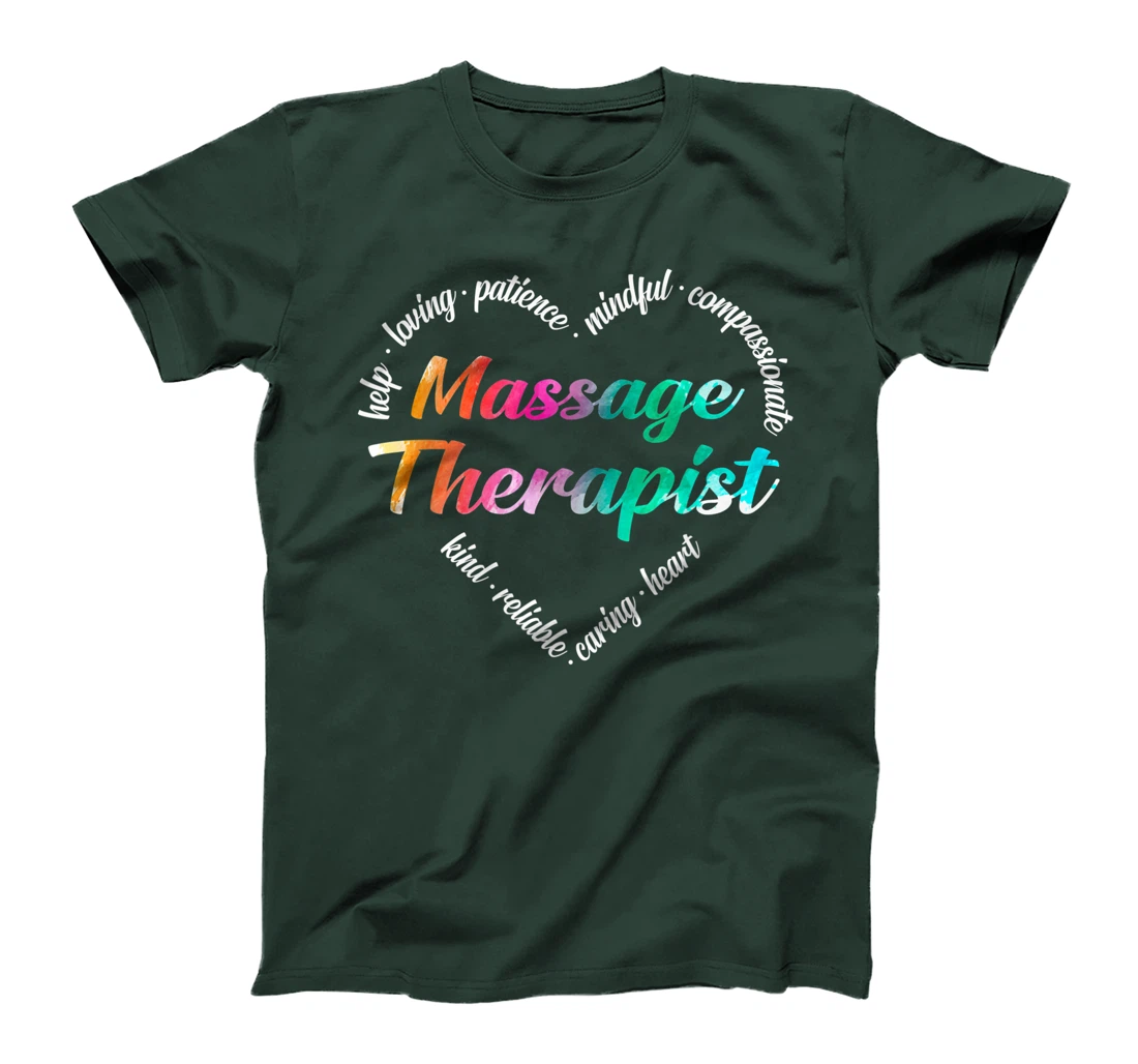 Massage Therapist Heart Word Cloud Watercolor Rainbow T-Shirt