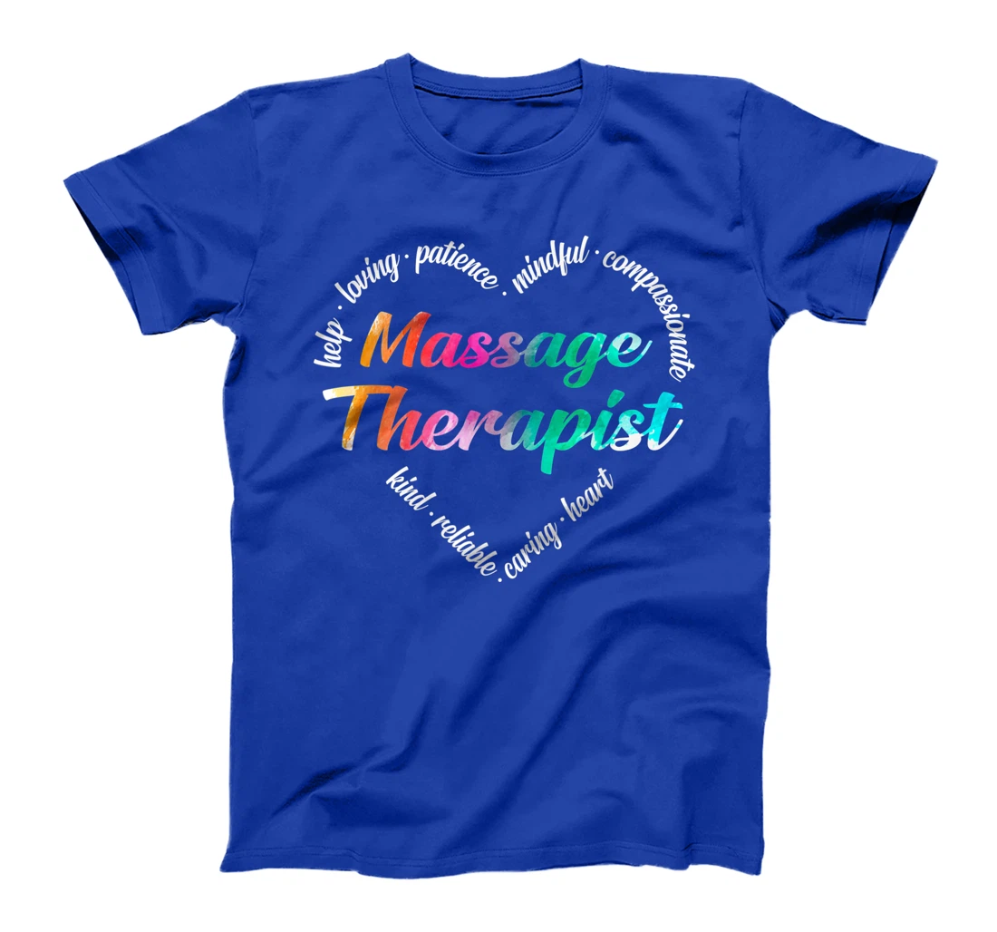Massage Therapist Heart Word Cloud Watercolor Rainbow T-Shirt