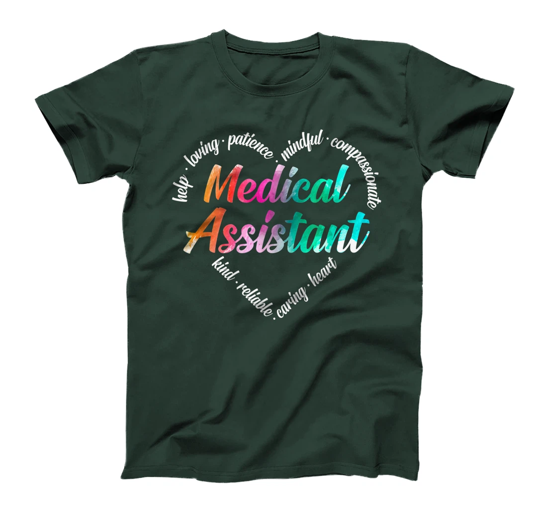 Medical Assistant Heart Word Cloud Watercolor Rainbow T-Shirt