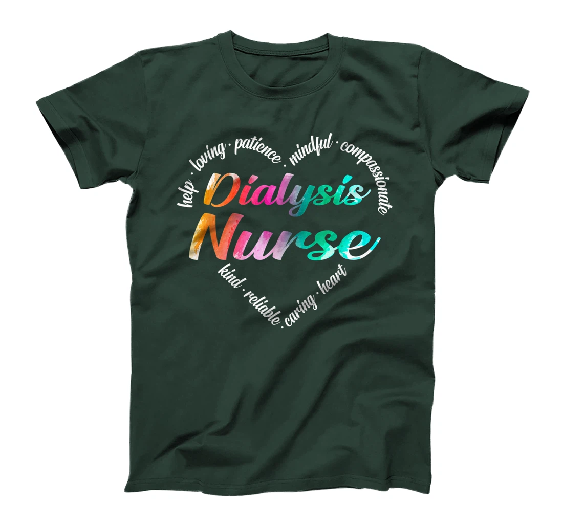 Dialysis Nurse Heart Word Cloud Watercolor Rainbow T-Shirt
