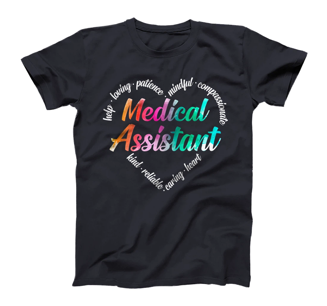 Medical Assistant Heart Word Cloud Watercolor Rainbow T-Shirt