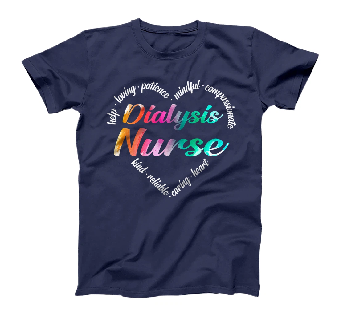 Dialysis Nurse Heart Word Cloud Watercolor Rainbow T-Shirt