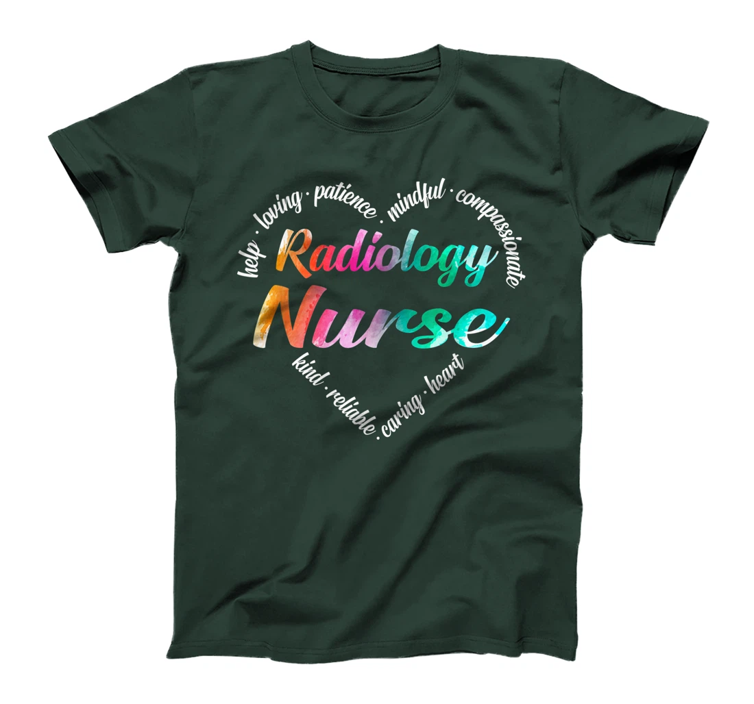 Radiology Nurse Heart Word Cloud Watercolor Rainbow T-Shirt