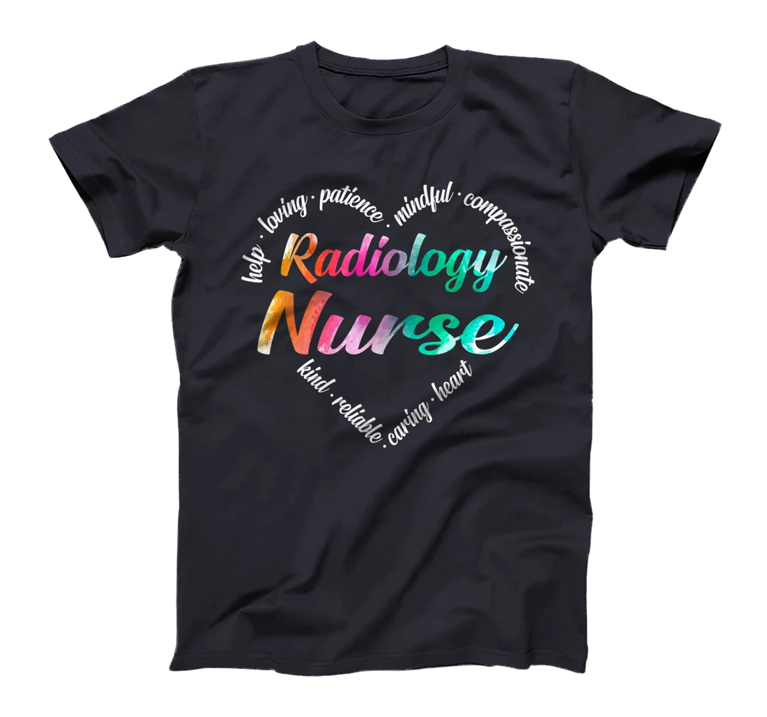 Radiology Nurse Heart Word Cloud Watercolor Rainbow T-Shirt