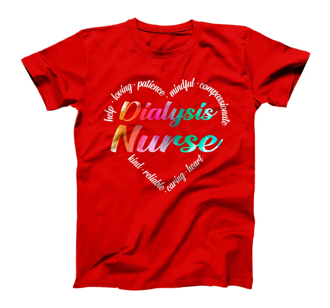 Dialysis Nurse Heart Word Cloud Watercolor Rainbow T-Shirt