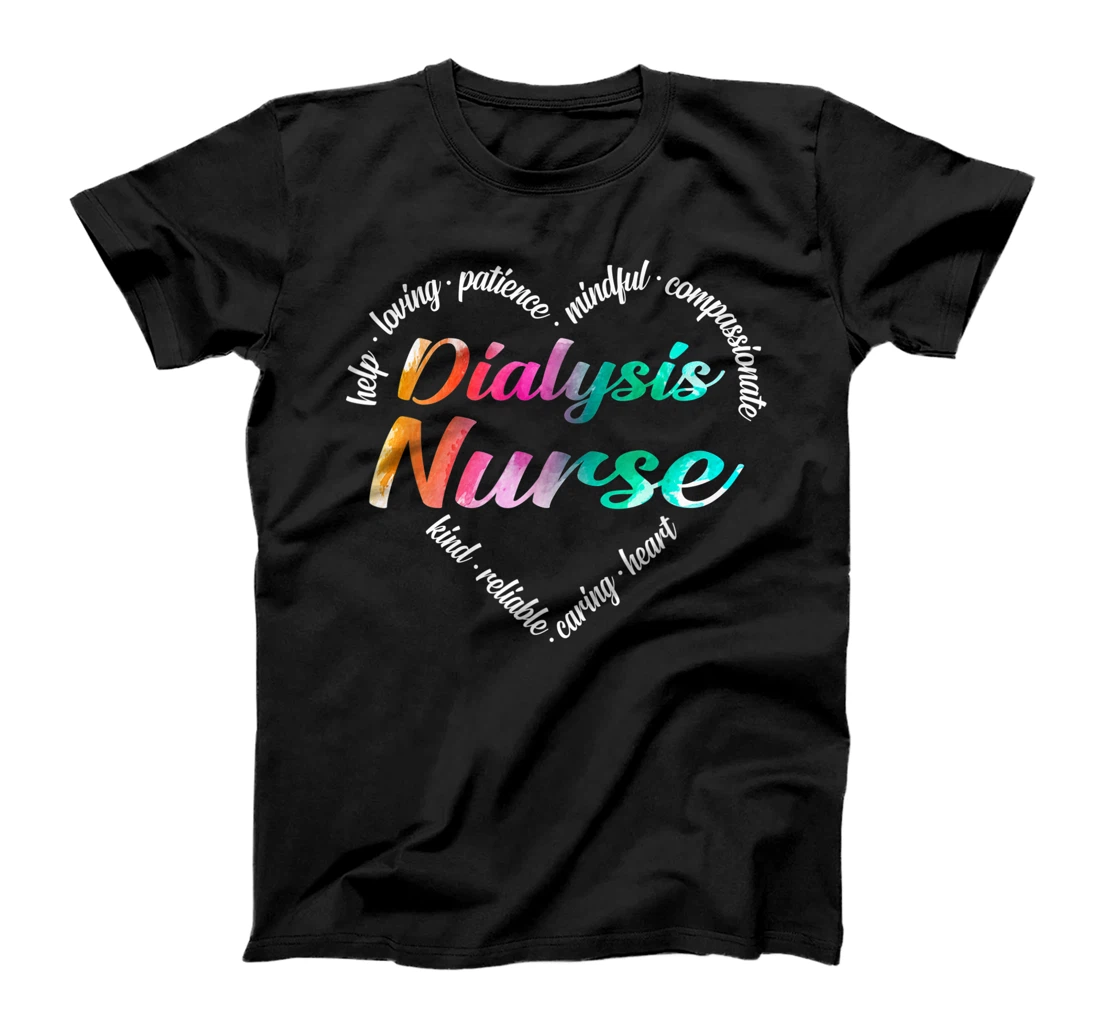 Dialysis Nurse Heart Word Cloud Watercolor Rainbow T-Shirt